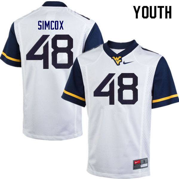 Youth #48 Skyler Simcox West Virginia Mountaineers College Football Jerseys Sale-White